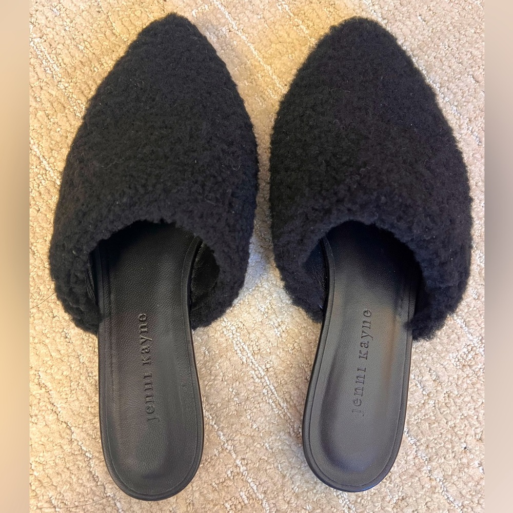 Jenni Kayne Black Shearling Mules 38